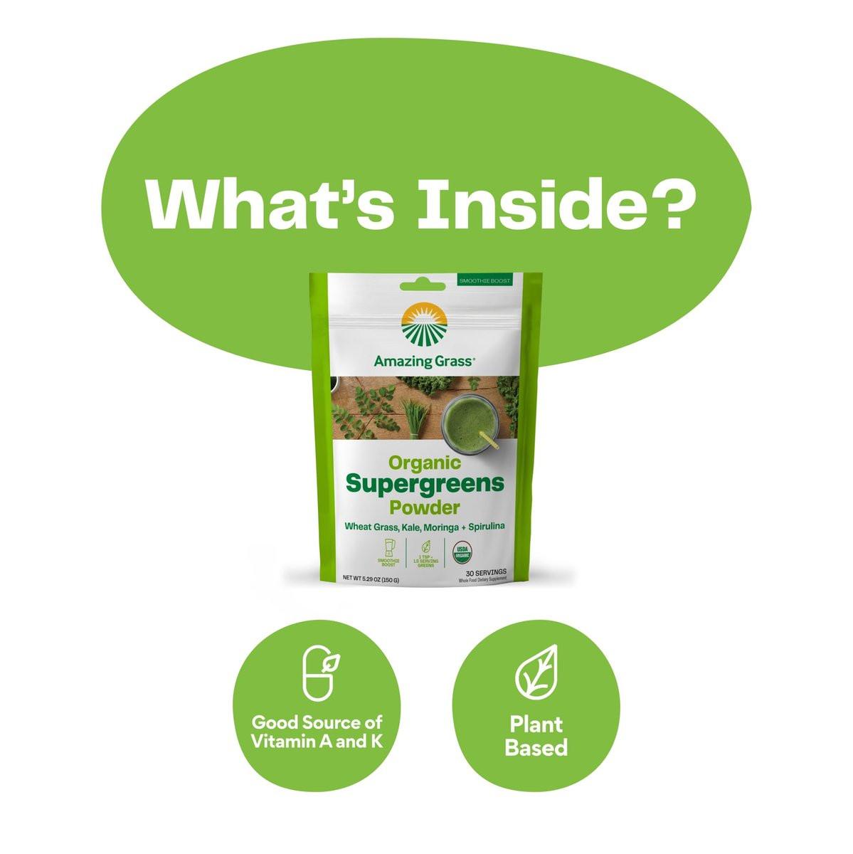 Amazing Grass Super Greens Booster: Greens Powder Smoothie Mix with Spirulina, Moringa, Wheat Grass & Kale Smoothie Booster, Chlorophyll Providing Greens, 30 Servings - görsel 9