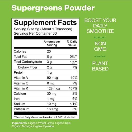 Amazing Grass Super Greens Booster: Greens Powder Smoothie Mix with Spirulina, Moringa, Wheat Grass & Kale Smoothie Booster, Chlorophyll Providing Greens, 30 Servings - görsel 4