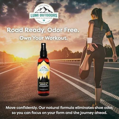 Lumi Outdoors Natural Shoe Deodorizer Spray & Odor Eliminator - Fresh Citrus Tea Tree Essential Oil Odor Eater, 4 Fl Oz