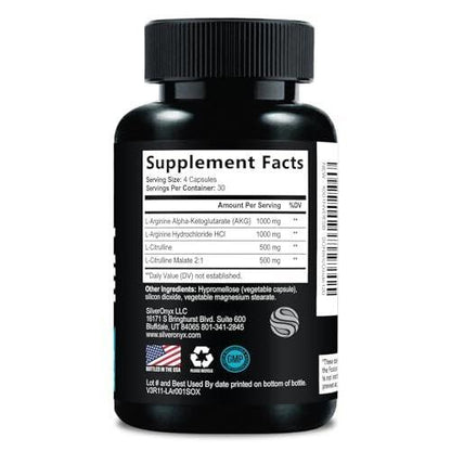 Extra Strength Nitric Oxide Booster - 3X Strength L-Arginine AKG & Citrulline Malate - Men & Women Premium Pre Workout Nitric Booster - Natural Energy & Muscle Support, Bottled in USA - 120 Capsules