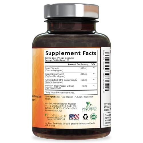 Turmeric Curcumin Supplement - 95% Curcuminoids with Organic Turmeric & Ginger, BioPerine Black Pepper Extract for Best Absorption, Natural Vegan Joint Support, Non-GMO, Bottled in USA - 180 Capsules - görsel 3