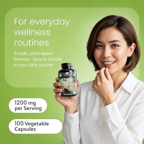 NaturaLife Labs Activated Charcoal 1200 mg per Serving – from Coconut Shells – 100 Veg Capsules – Non-GMO, Gluten-Free, Vegan - görsel 10