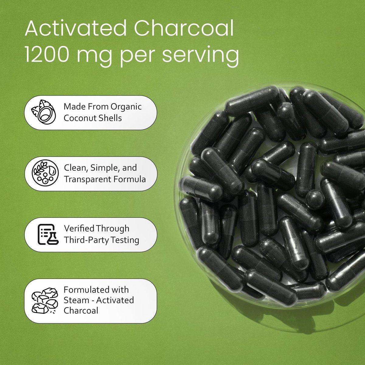 NaturaLife Labs Activated Charcoal 1200 mg per Serving – from Coconut Shells – 100 Veg Capsules – Non-GMO, Gluten-Free, Vegan - görsel 5