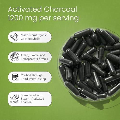 NaturaLife Labs Activated Charcoal 1200 mg per Serving – from Coconut Shells – 100 Veg Capsules – Non-GMO, Gluten-Free, Vegan - görsel 6