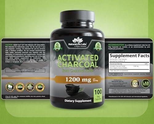 NaturaLife Labs Activated Charcoal 1200 mg per Serving – from Coconut Shells – 100 Veg Capsules – Non-GMO, Gluten-Free, Vegan - görsel 16