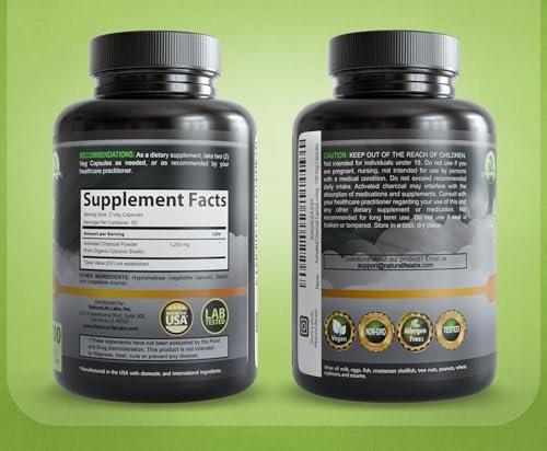 NaturaLife Labs Activated Charcoal 1200 mg per Serving – from Coconut Shells – 100 Veg Capsules – Non-GMO, Gluten-Free, Vegan - görsel 14