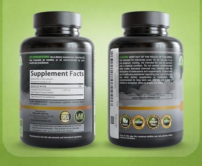 NaturaLife Labs Activated Charcoal 1200 mg per Serving – from Coconut Shells – 100 Veg Capsules – Non-GMO, Gluten-Free, Vegan