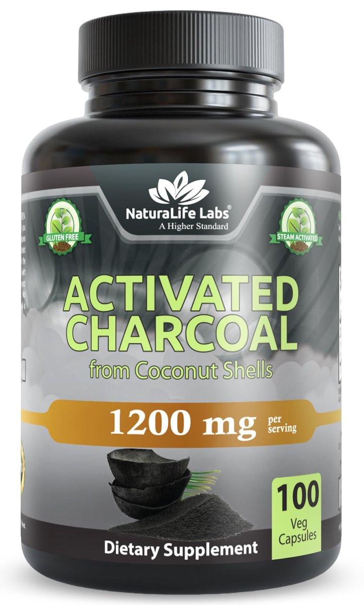 NaturaLife Labs Activated Charcoal 1200 mg per Serving – from Coconut Shells – 100 Veg Capsules – Non-GMO, Gluten-Free, Vegan - görsel 1