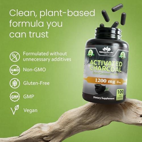 NaturaLife Labs Activated Charcoal 1200 mg per Serving – from Coconut Shells – 100 Veg Capsules – Non-GMO, Gluten-Free, Vegan - görsel 12
