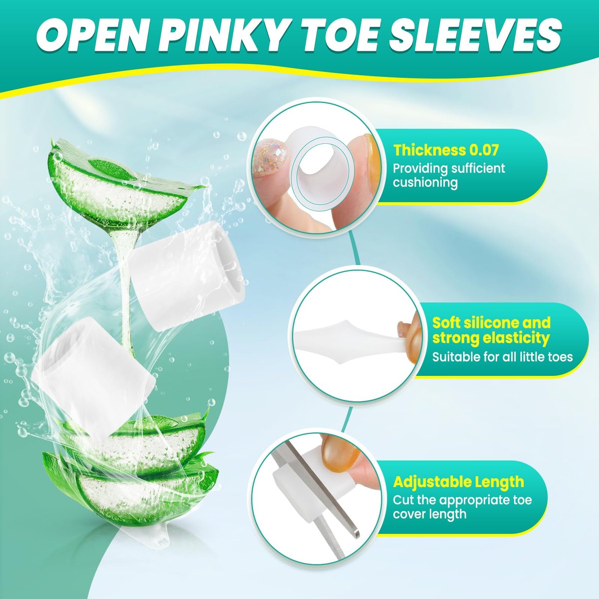 Pnrskter Silicone Toe Protectors for Women & Men, 20 PCS Pinky Toe Protector, Soft Toe Covers, Cuttable Toe Caps & Toe Sleeves, Corn Pads for Toes, for Blisters, Calluses, Hammer Toes & Rubbing Relief - görsel 6