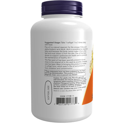NOW Foods Supplements, Flax Oil 1000 mg with Essential Omega-3s, Cold Pressed, Hexane Free, Vegan Formula, 120 Veg Softgels