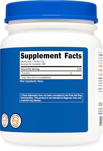 Nutricost L-Tyrosine Powder 500 Grams - Pure L-Tyrosine Powder 1000mg Per Serving - görsel 7