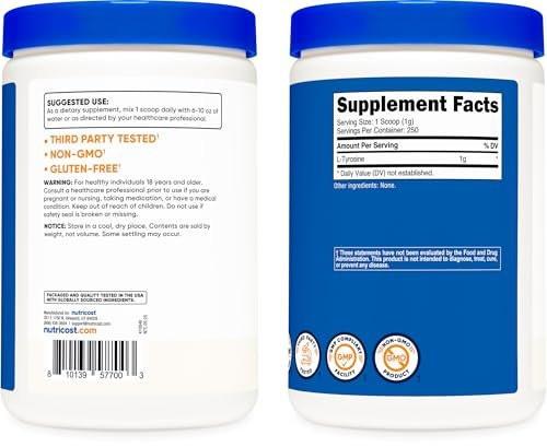 Nutricost L-Tyrosine Powder 250 Grams - Pure L-Tyrosine Powder 1000mg Per Serving - görsel 3