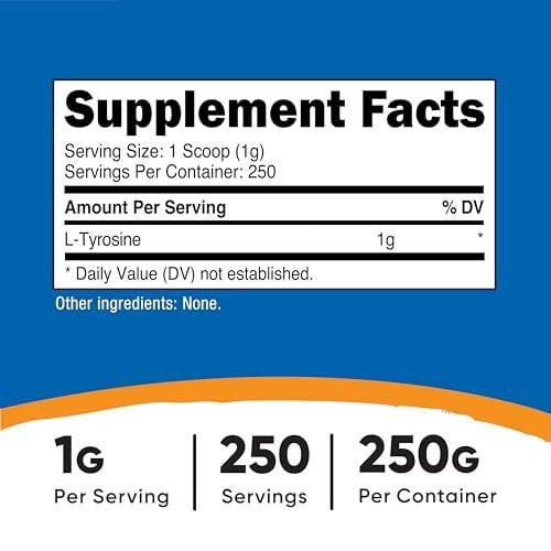 Nutricost L-Tyrosine Powder 250 Grams - Pure L-Tyrosine Powder 1000mg Per Serving - görsel 4