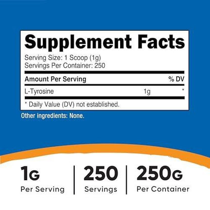 Nutricost L-Tyrosine Powder 250 Grams - Pure L-Tyrosine Powder 1000mg Per Serving