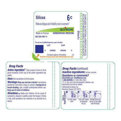 Boiron Silicea 6C Homeopathic Medicine for Fatigue - 80 Pellets
