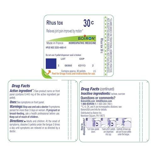 Boiron Rhus Tox 30C Homeopathic Medicine for Relief from Joint Pain, Muscle Aches, Swollen or Stiff Joints, and Weather Related Aches - 3 Count (240 Pellets) - görsel 9