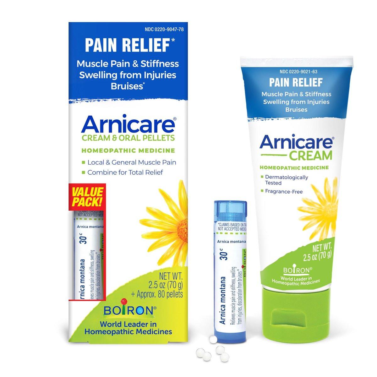 Boiron Arnicare Cream and Arnica 30c Value Pack for Pain Relief, Muscle Soreness, and Swelling from Bruising or Injury - 2.5 oz + 80 Pellet Tube - görsel 3