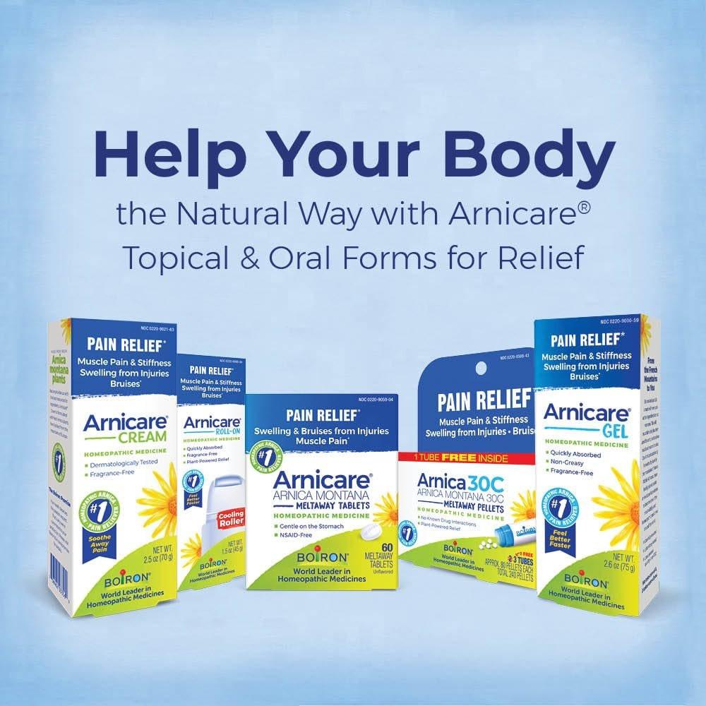 Boiron Arnicare Cream and Arnica 30c Value Pack for Pain Relief, Muscle Soreness, and Swelling from Bruising or Injury - 2.5 oz + 80 Pellet Tube - görsel 1