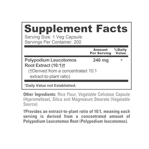 NusaPure Polypodium Leucotomos Capsules, 240 mg, 200 Veg Capsules (Non-GMO, Vegan) - görsel 7