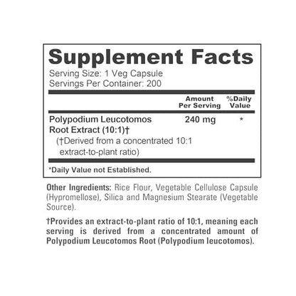 NusaPure Polypodium Leucotomos Capsules, 240 mg, 200 Veg Capsules (Non-GMO, Vegan)