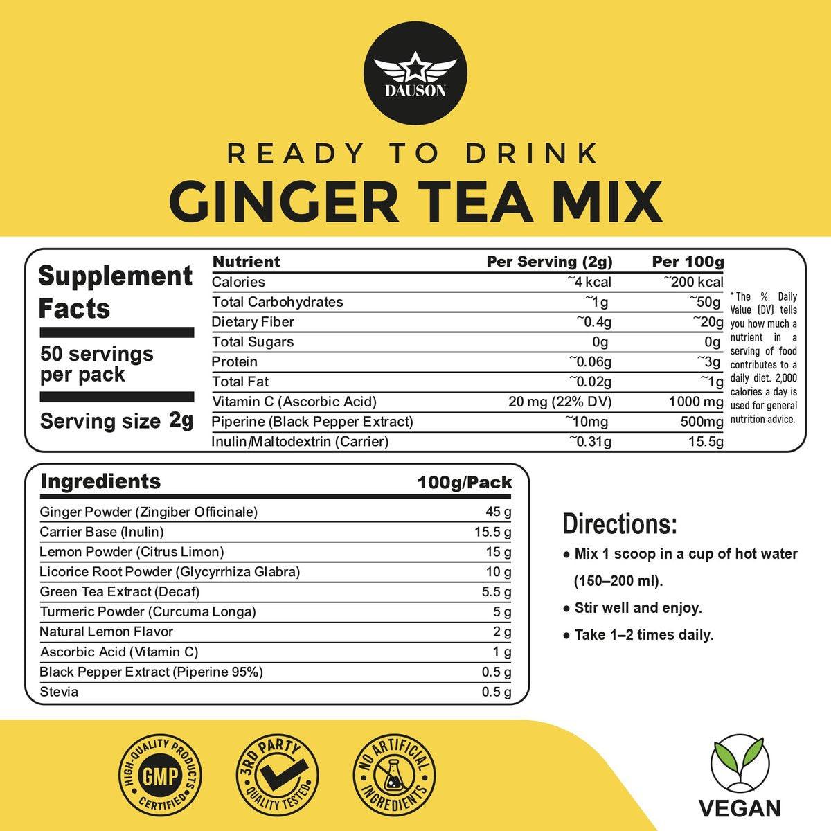 Refreshing Ginger Turmeric Tea Mix | Blend of Decaf Green Tea, Lemon, Licorice, Vitamin C – Caffeine-Free, Vegan, Gut-Friendly Detox Tea - Herbal Tea Powder - 50 Servings - görsel 5