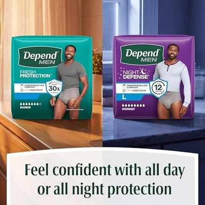 Depend Fresh Protection Adult Diapers, Incontinence Underwear for Men, Disposable, Maximum, Extra-Large, Grey, 15 Count
