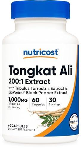 Nutricost Tongkat Ali 1,000mg 60 Capsules - with Tribulus Terrestris and BioPerine, Vegetarian Caps, Non-GMO, Gluten Free, Potent Extract - görsel 2