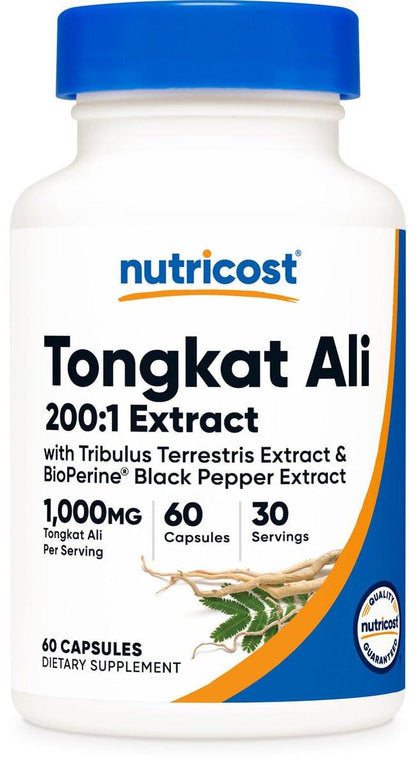 Nutricost Tongkat Ali 1,000mg 60 Capsules - with Tribulus Terrestris and BioPerine, Vegetarian Caps, Non-GMO, Gluten Free, Potent Extract
