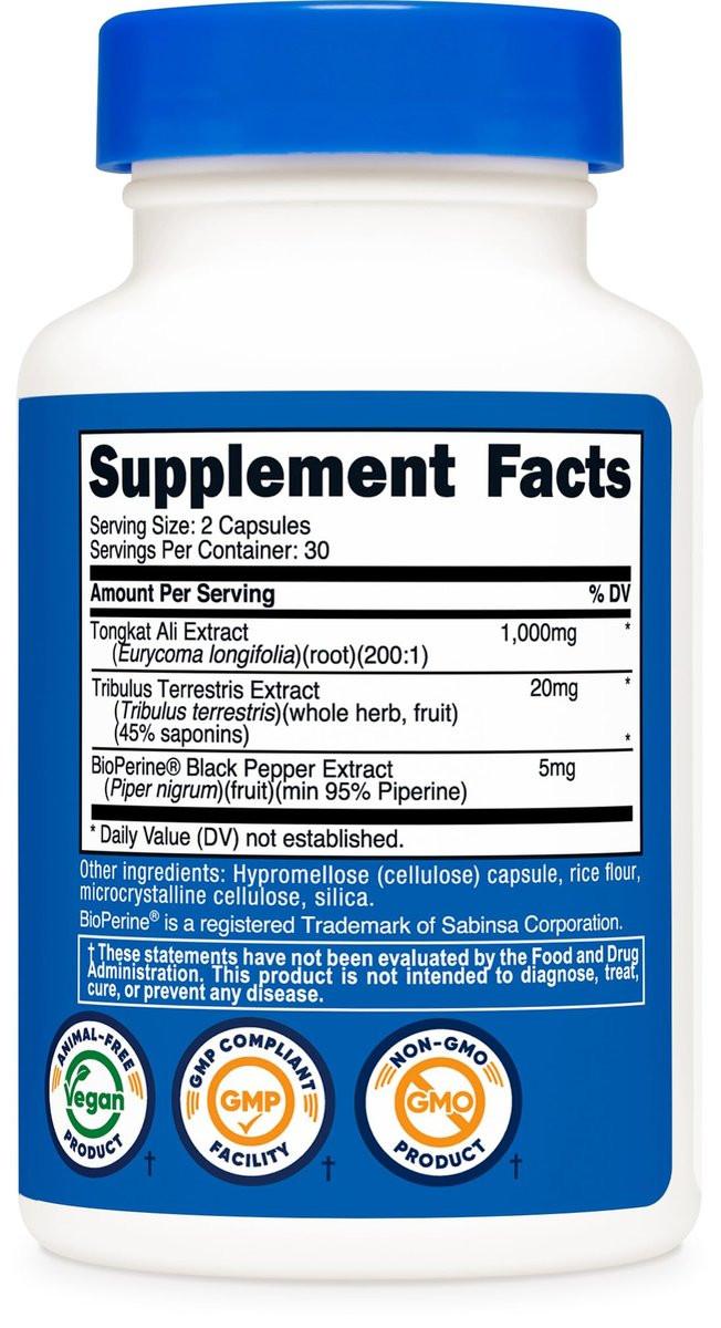 Nutricost Tongkat Ali 1,000mg 60 Capsules - with Tribulus Terrestris and BioPerine, Vegetarian Caps, Non-GMO, Gluten Free, Potent Extract - görsel 9