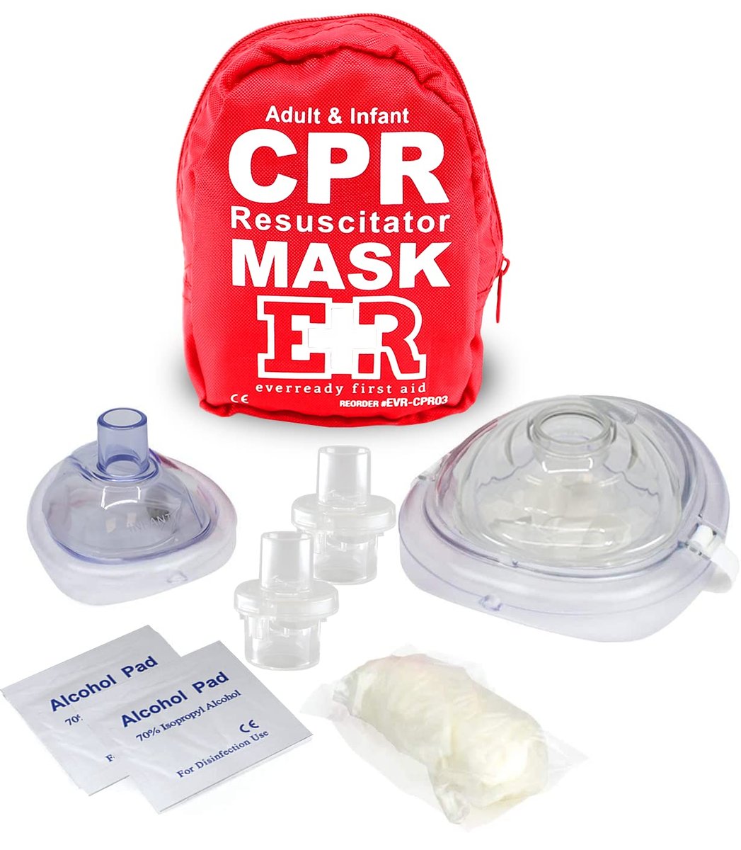 Adult and Infant CPR Mask Combo Kit – Includes 2 CPR Masks with One-Way Valves, Pair of Vinyl Gloves, 2 Alcohol Prep Pads – Portable Emergency CPR Kit – Red - görsel 6
