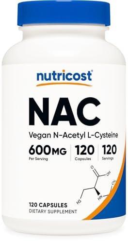 Nutricost N-Acetyl L-Cysteine (NAC) 600mg, 120 Vegetarian Capsules - Non-GMO, Gluten Free, Vegetarian Caps - görsel 1
