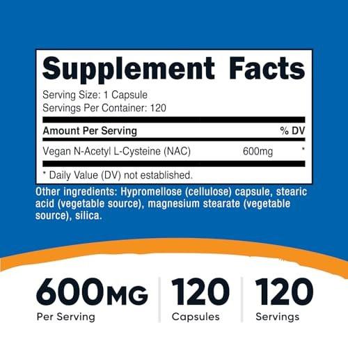 Nutricost N-Acetyl L-Cysteine (NAC) 600mg, 120 Vegetarian Capsules - Non-GMO, Gluten Free, Vegetarian Caps - görsel 3