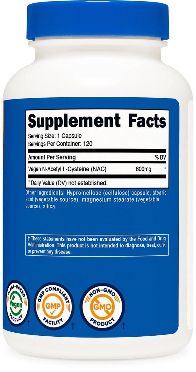 Nutricost N-Acetyl L-Cysteine (NAC) 600mg, 120 Vegetarian Capsules - Non-GMO, Gluten Free, Vegetarian Caps - görsel 9