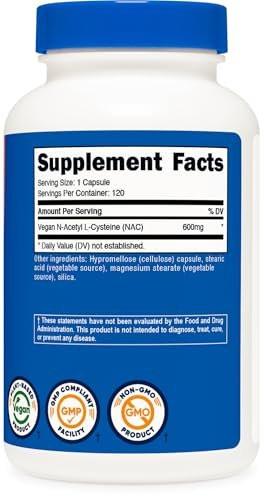 Nutricost N-Acetyl L-Cysteine (NAC) 600mg, 120 Vegetarian Capsules - Non-GMO, Gluten Free, Vegetarian Caps - görsel 8