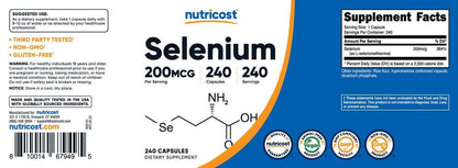 Nutricost Selenium 200mcg, 240 Vegetarian Capsules, Non-GMO, Gluten Free L-Selenomethionine