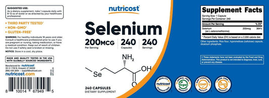 Nutricost Selenium 200mcg, 240 Vegetarian Capsules, Non-GMO, Gluten Free L-Selenomethionine