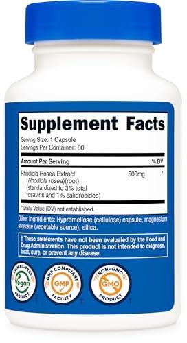 Nutricost Rhodiola Rosea 500mg, 60 Vegetarian Capsules - Gluten Free and Non-GMO Rhodiola Rosea Supplement - görsel 2