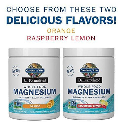 Garden of Life Dr. Formulated Whole Food Magnesium 197.4g Powder - Orange, Chelated, Non-GMO, Vegan, Kosher, Gluten & Sugar Free Supplement with Probiotics - Best for Anti-Stress, Calm & Regularity