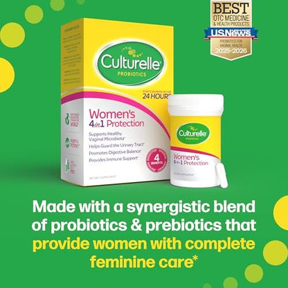 Culturelle Probiotics for Women with Prebiotics - 4-in-1 for Vaginal, Digestive, Urinary & Immune Health - pH Balance, Bloating & Gas Relief - Daily Vegetarian Capsules, Non-GMO - 30 Count