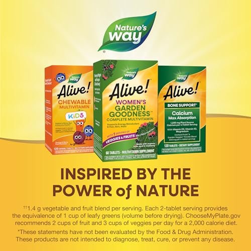 Nature's Way Alive! Women's Garden Goodness Complete Multivitamin, 1 Serving Veggies & Fruits per 2-Tablet Serving, with Organic Kale, Acai, Raspberry, 60 Tablets (Packaging May Vary) - görsel 4
