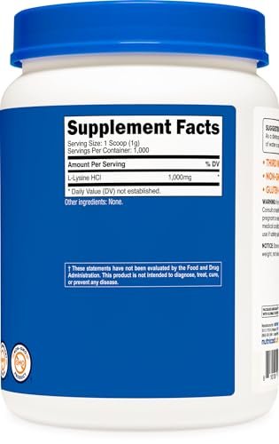 Nutricost L-Lysine Powder 1KG (2.2lbs) - Pure L-Lysine, Non-GMO, Gluten Free