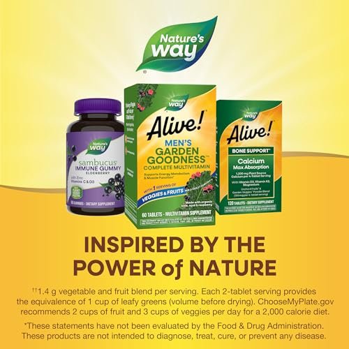 Nature's Way Alive! Garden Goodness Men's Multivitamin, One Serving of Veggies and Fruits, High Potency B-Vitamins, 60 Tablets - görsel 10