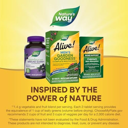 Nature's Way Alive! Garden Goodness Men's Multivitamin, One Serving of Veggies and Fruits, High Potency B-Vitamins, 60 Tablets