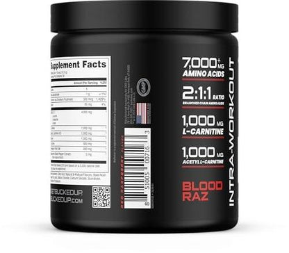 Bucked Up Racked Blood Raz | Intra Workout BCAA 2-1-1 Formula with L Carnitine Acetyl L Carnitine Taurine and L Tyrosine | Amino Acid Powder Supplement (30 Servings)