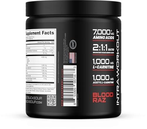 Bucked Up Racked Blood Raz | Intra Workout BCAA 2-1-1 Formula with L Carnitine Acetyl L Carnitine Taurine and L Tyrosine | Amino Acid Powder Supplement (30 Servings) - görsel 7