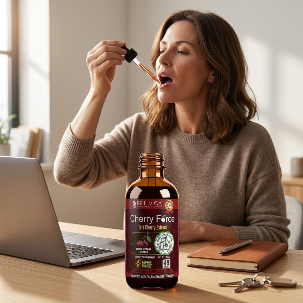 Rejuvica Health Cherry Force Montmorency Tart Cherry Liquid Drops 2 Fl Oz | Joint & Uric Acid Support | Helps with Inflammation, Sleep & Recovery | High Absorption Liquid Extract | Vegan Supplement - görsel 9
