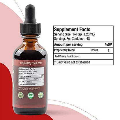 Rejuvica Health Cherry Force Montmorency Tart Cherry Liquid Drops 2 Fl Oz | Joint & Uric Acid Support | Helps with Inflammation, Sleep & Recovery | High Absorption Liquid Extract | Vegan Supplement
