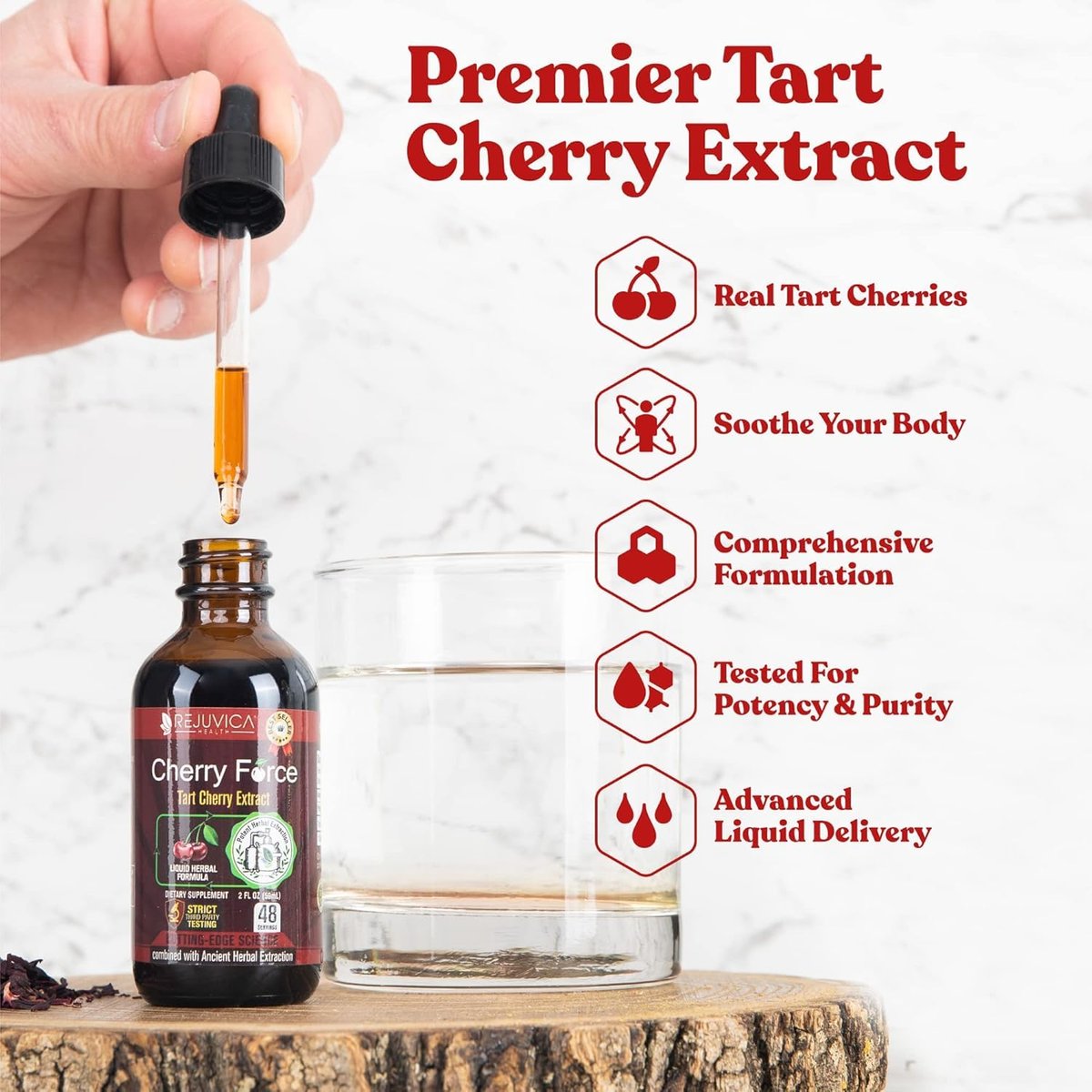 Rejuvica Health Cherry Force Montmorency Tart Cherry Liquid Drops 2 Fl Oz | Joint & Uric Acid Support | Helps with Inflammation, Sleep & Recovery | High Absorption Liquid Extract | Vegan Supplement - görsel 7