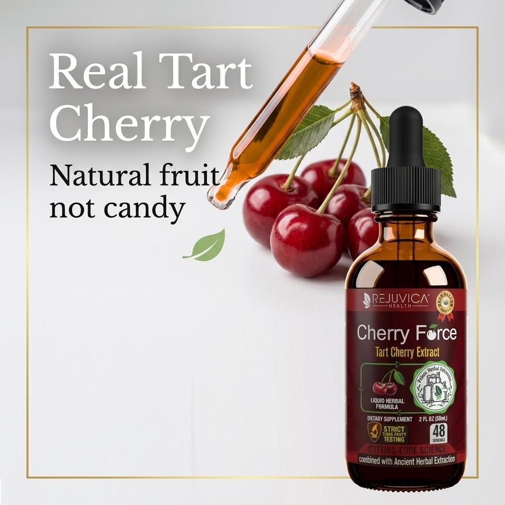 Rejuvica Health Cherry Force Montmorency Tart Cherry Liquid Drops 2 Fl Oz | Joint & Uric Acid Support | Helps with Inflammation, Sleep & Recovery | High Absorption Liquid Extract | Vegan Supplement - görsel 3